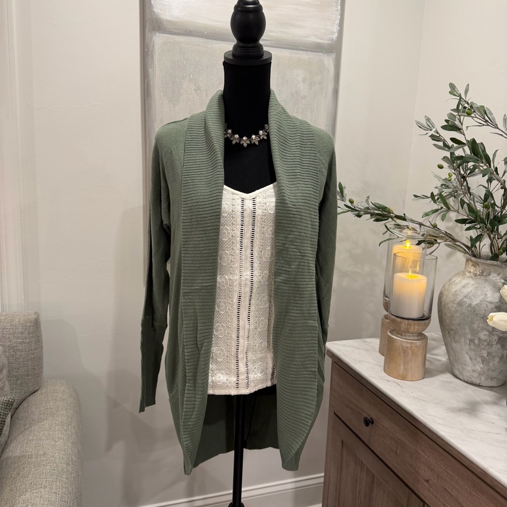RD Style Women's Olive Green Open Front Cardigan Sweater - Picture 8 of 8